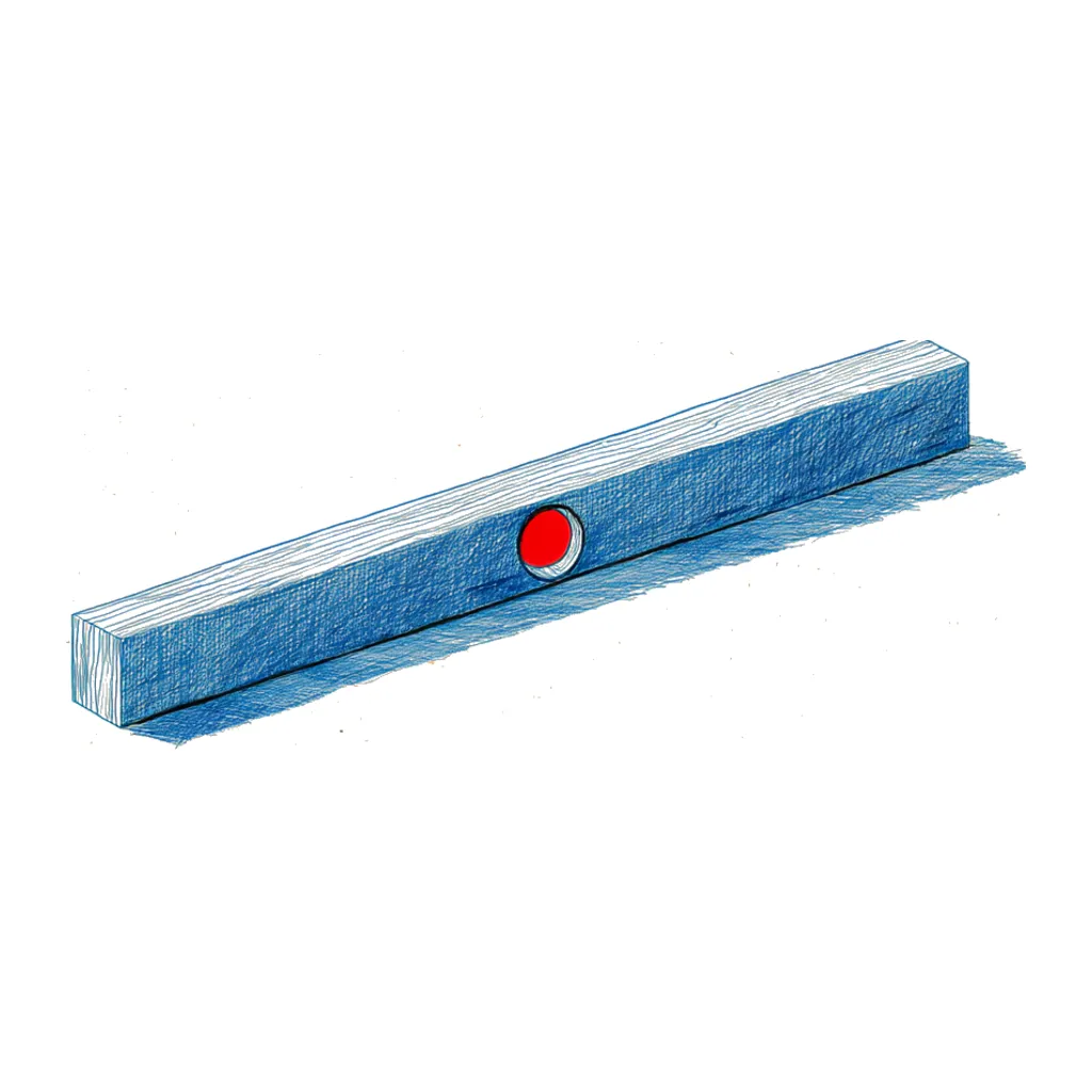 A spirit level lying flat, with a red bubble in the vial.